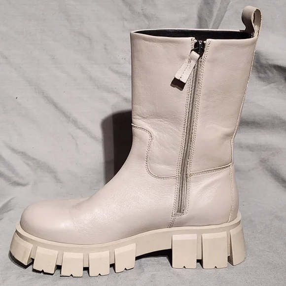 MARC O'POLO Gray Leather Mid-Calf Boots with Chunky Platform Soles, size 38 - Picture 9 of 11